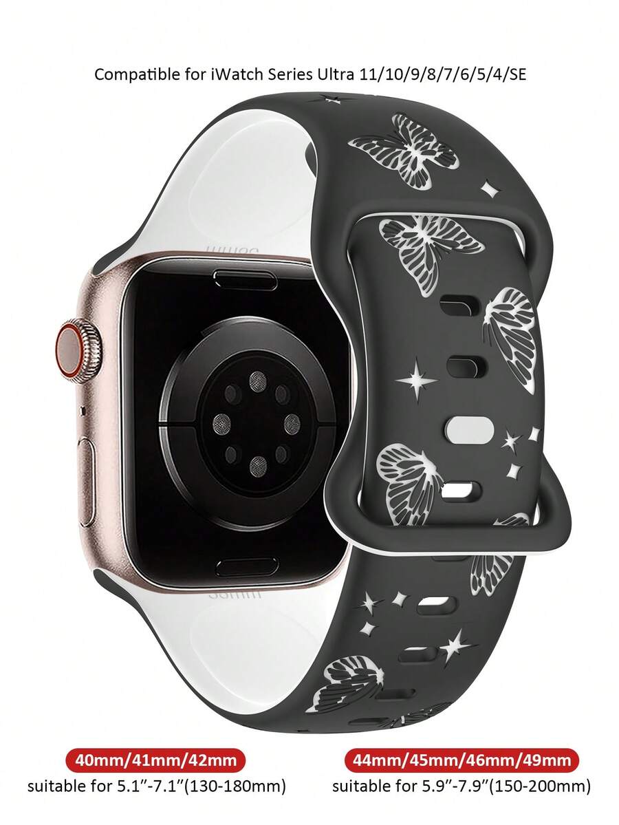 Slatka silikonska narukvica za sat sa urezanim leptirom, kompatibilna sa Apple Watch 38/40/41/42/44/45/46/49 mm
