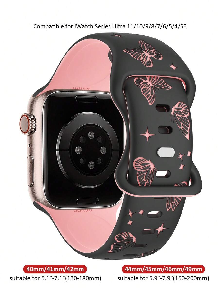 Slatka silikonska narukvica za sat sa urezanim leptirom, kompatibilna sa Apple Watch 38/40/41/42/44/45/46/49 mm