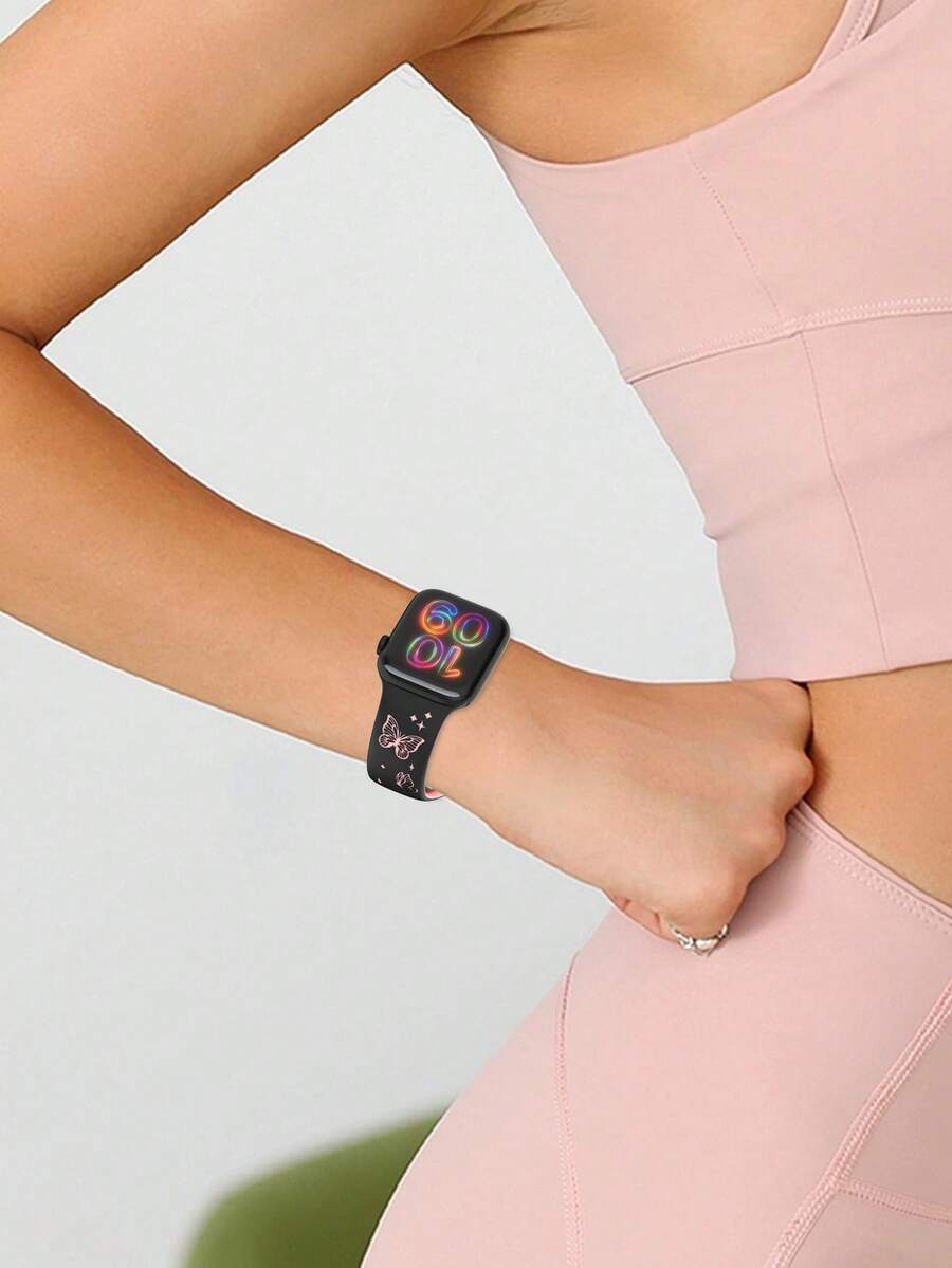 Slatka silikonska narukvica za sat sa urezanim leptirom, kompatibilna sa Apple Watch 38/40/41/42/44/45/46/49 mm