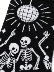 1 par muških pamučnih čarapa do pola lista sa zabavnim šarenim dezenom Halloween disko