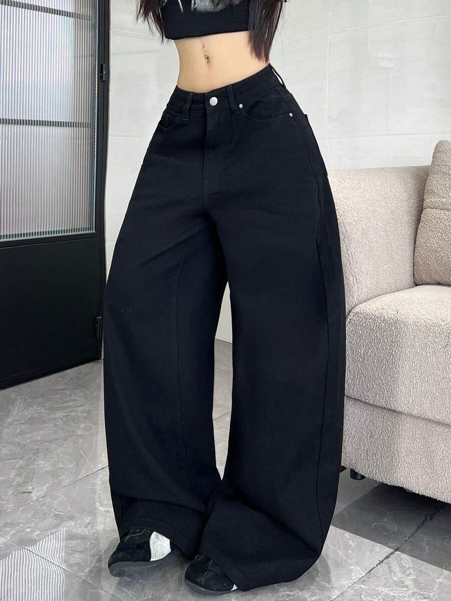Široke pantalone od teksasa sa štrasom, američki street fashion stil