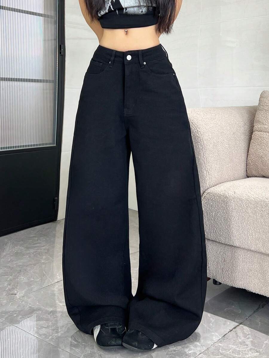 Široke pantalone od teksasa sa štrasom, američki street fashion stil