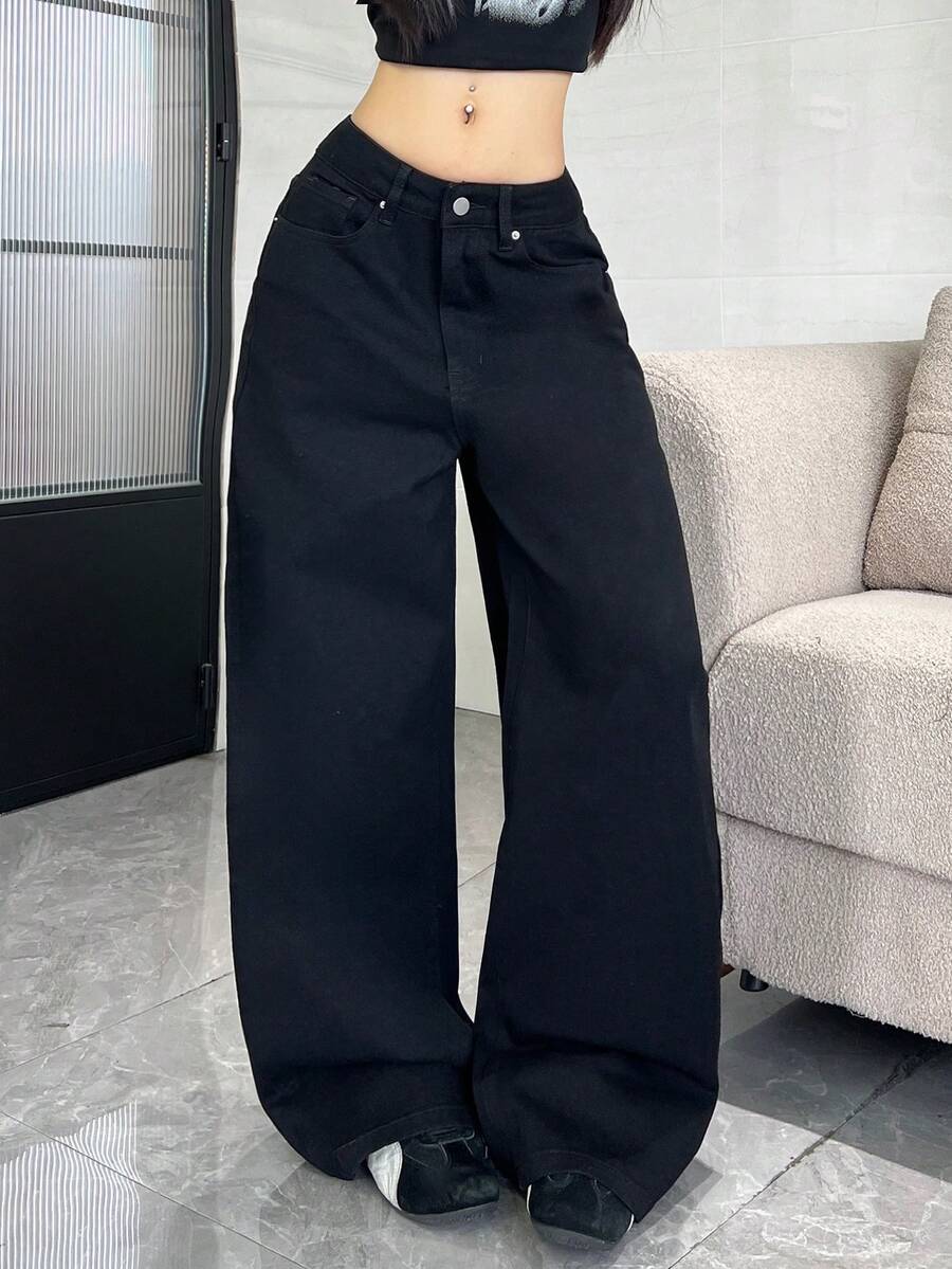 Široke pantalone od teksasa sa štrasom, američki street fashion stil
