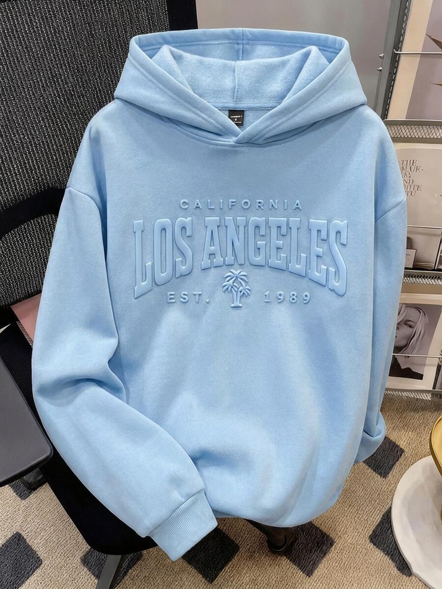 Muška oversized dukserica sa kapuljačom, 3D grafika sa slovima Los Angeles
