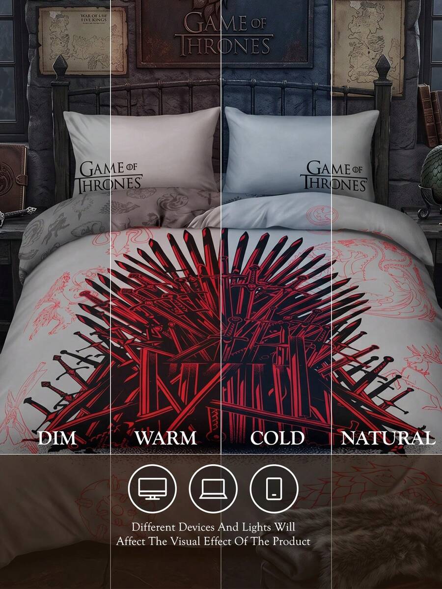 Game of Thrones Set od 3 komada sivih posteljina sa dvostranom printom "Game", od brušenog materijala