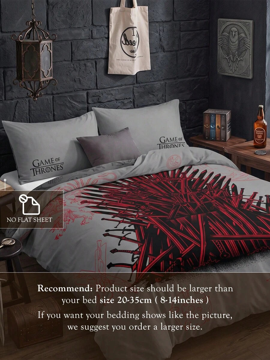 Game of Thrones Set od 3 komada sivih posteljina sa dvostranom printom "Game", od brušenog materijala
