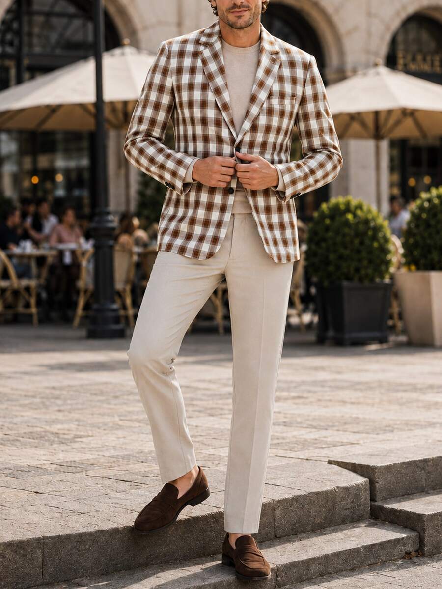 Muški set sako sa prugastim printom  i pantalona za odelo
