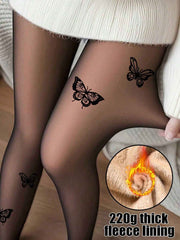 1 par ženskih toplih providnih čarapa sa postavom za jesen/zimu, seksi print