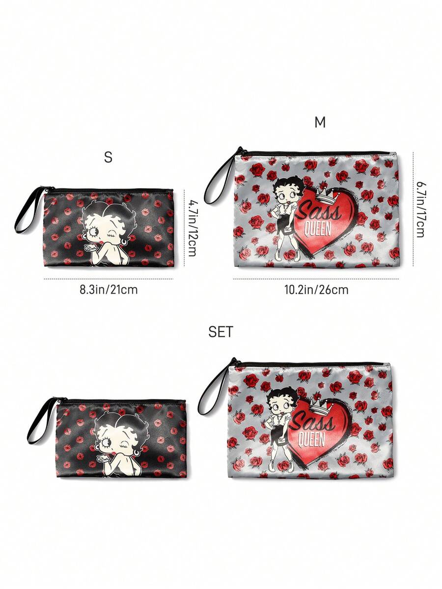 Betty Boop 1 kom set lagane kozmetičke torbe od poliesterskih vlakana sa štampanim crtanim uzorkom