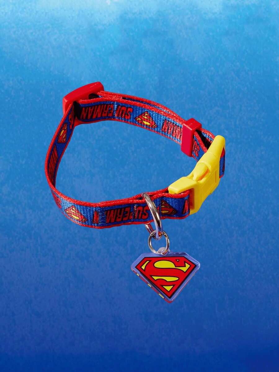 SUPERMAN štampana ogrlica za pse , izdržljiva, crveno-plavo-žuta, sa kopčom, podesiva i udobna, za male i srednje pse
