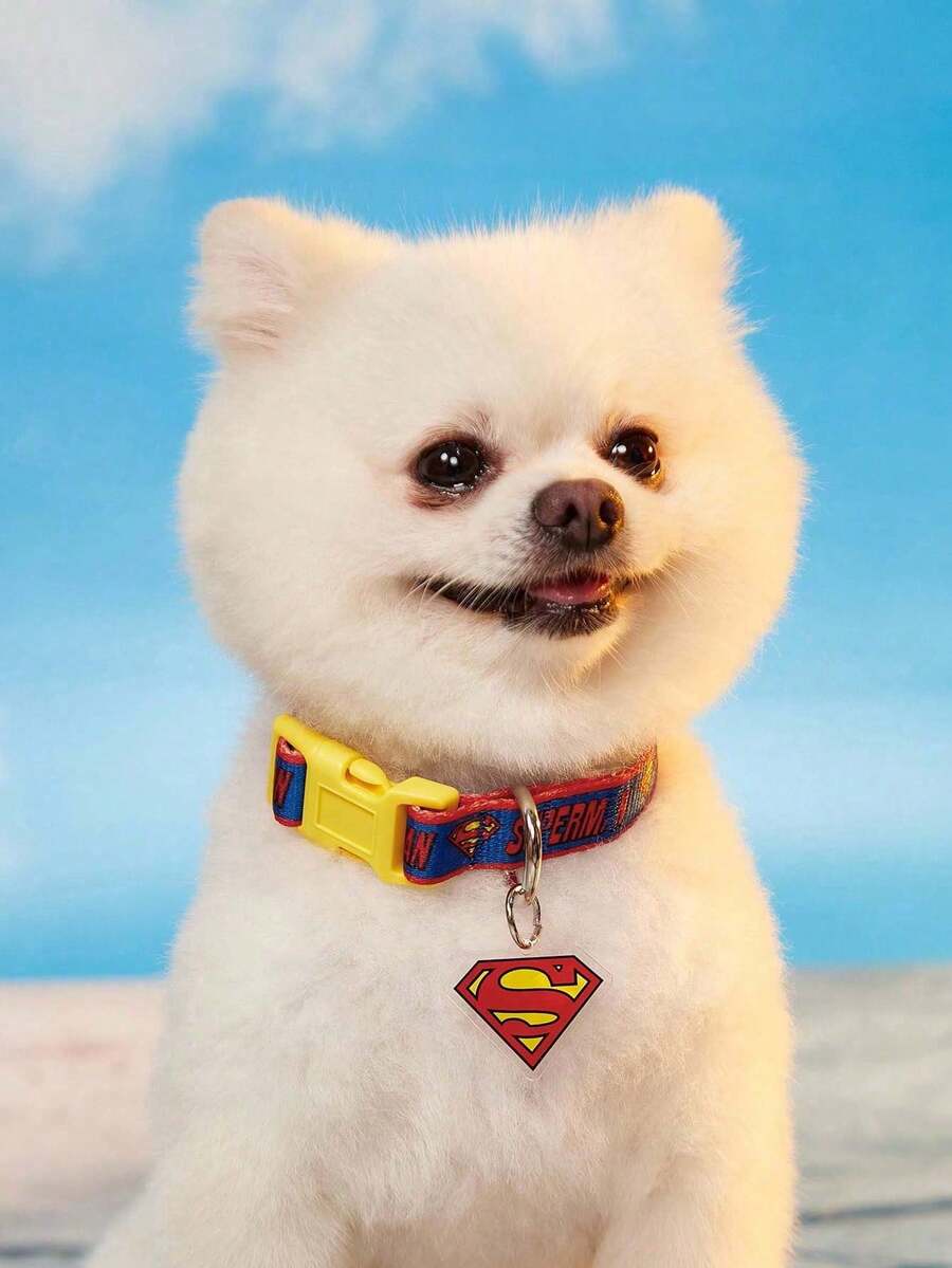 SUPERMAN štampana ogrlica za pse , izdržljiva, crveno-plavo-žuta, sa kopčom, podesiva i udobna, za male i srednje pse