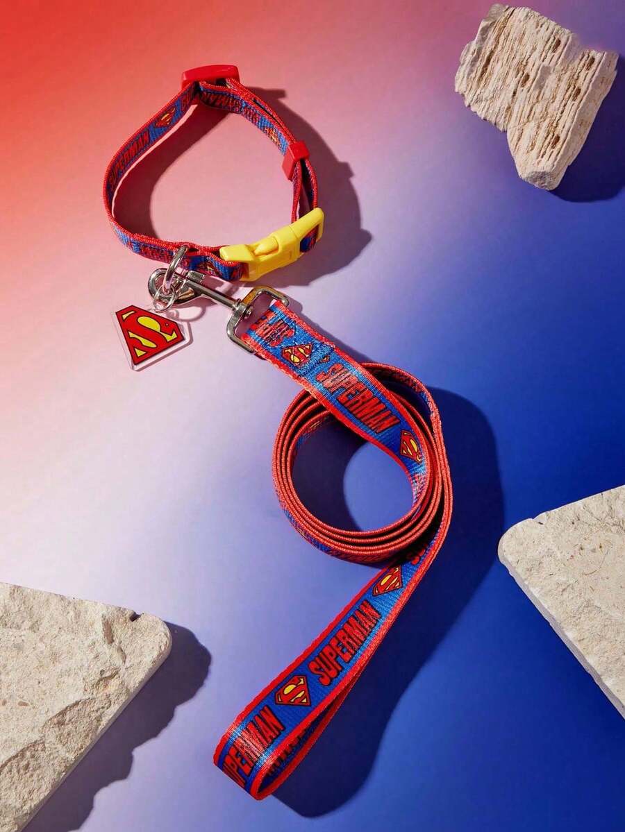 SUPERMAN štampana ogrlica za pse , izdržljiva, crveno-plavo-žuta, sa kopčom, podesiva i udobna, za male i srednje pse