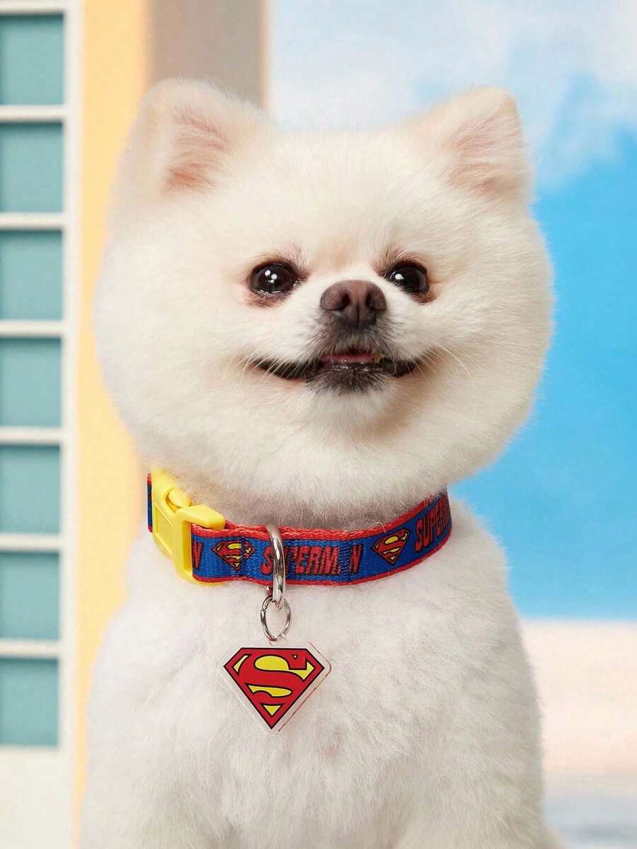 SUPERMAN štampana ogrlica za pse , izdržljiva, crveno-plavo-žuta, sa kopčom, podesiva i udobna, za male i srednje pse