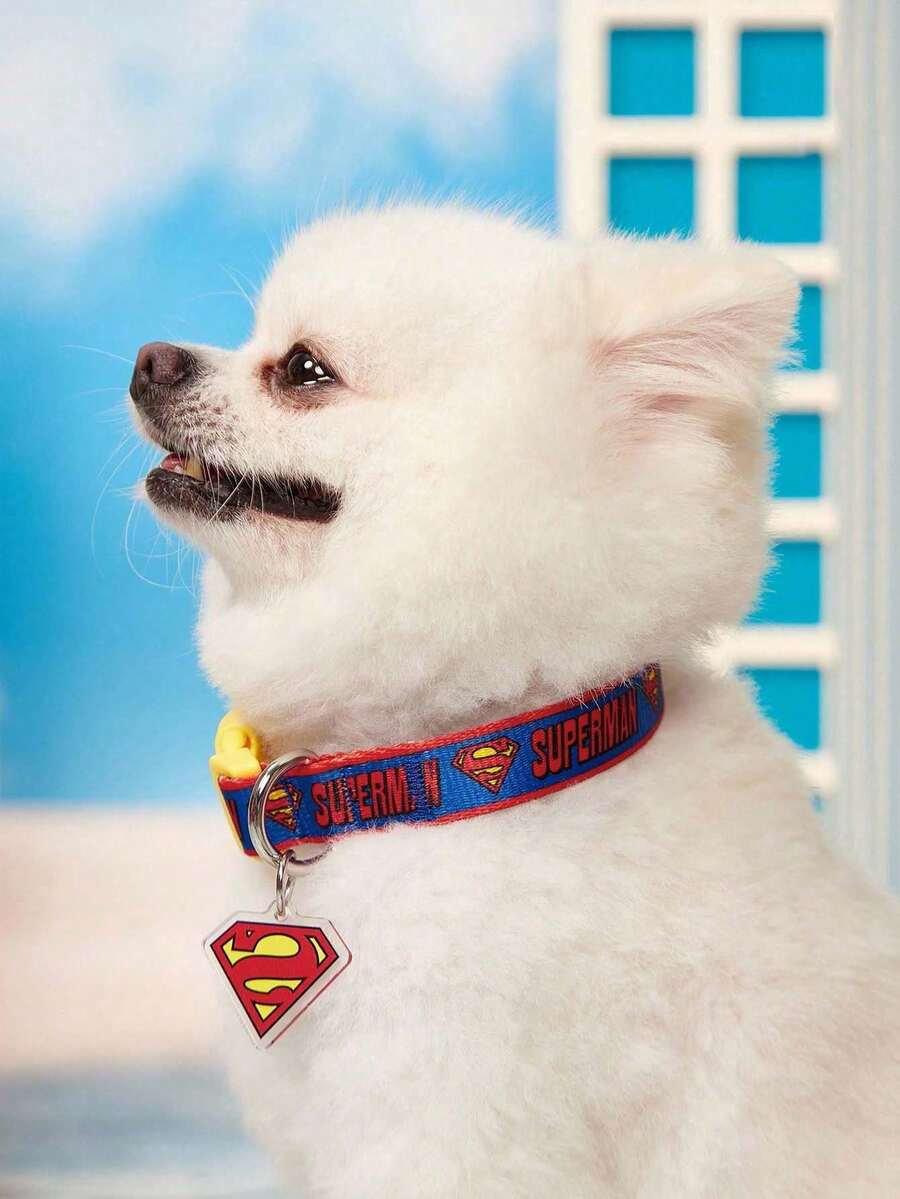 SUPERMAN štampana ogrlica za pse , izdržljiva, crveno-plavo-žuta, sa kopčom, podesiva i udobna, za male i srednje pse
