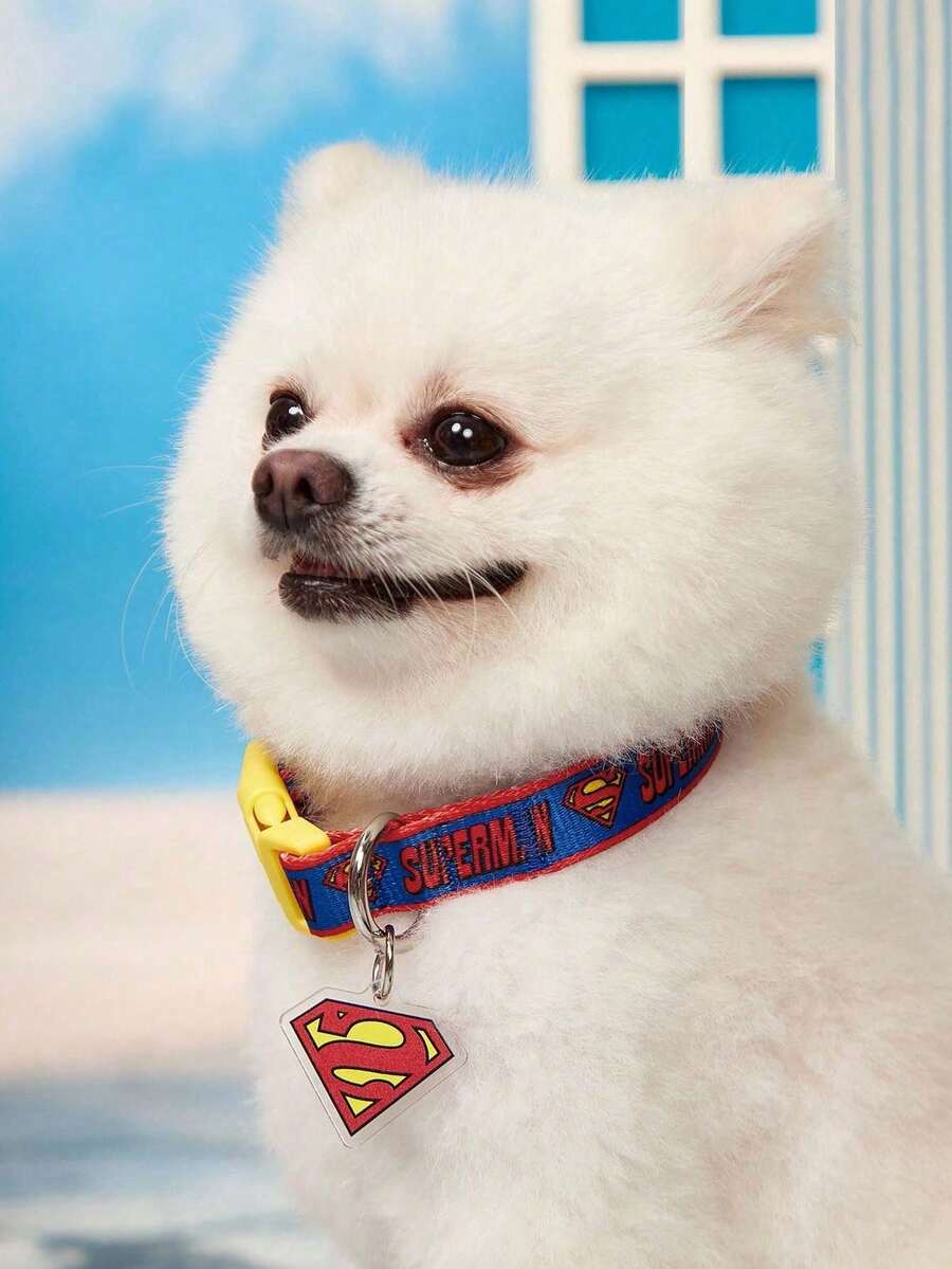 SUPERMAN štampana ogrlica za pse , izdržljiva, crveno-plavo-žuta, sa kopčom, podesiva i udobna, za male i srednje pse