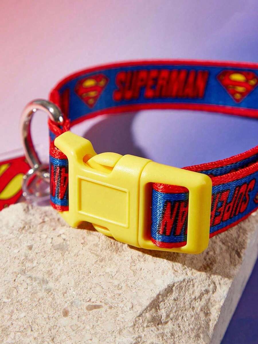 SUPERMAN štampana ogrlica za pse , izdržljiva, crveno-plavo-žuta, sa kopčom, podesiva i udobna, za male i srednje pse