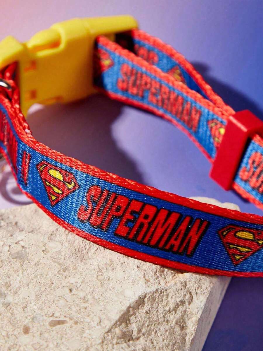 SUPERMAN štampana ogrlica za pse , izdržljiva, crveno-plavo-žuta, sa kopčom, podesiva i udobna, za male i srednje pse
