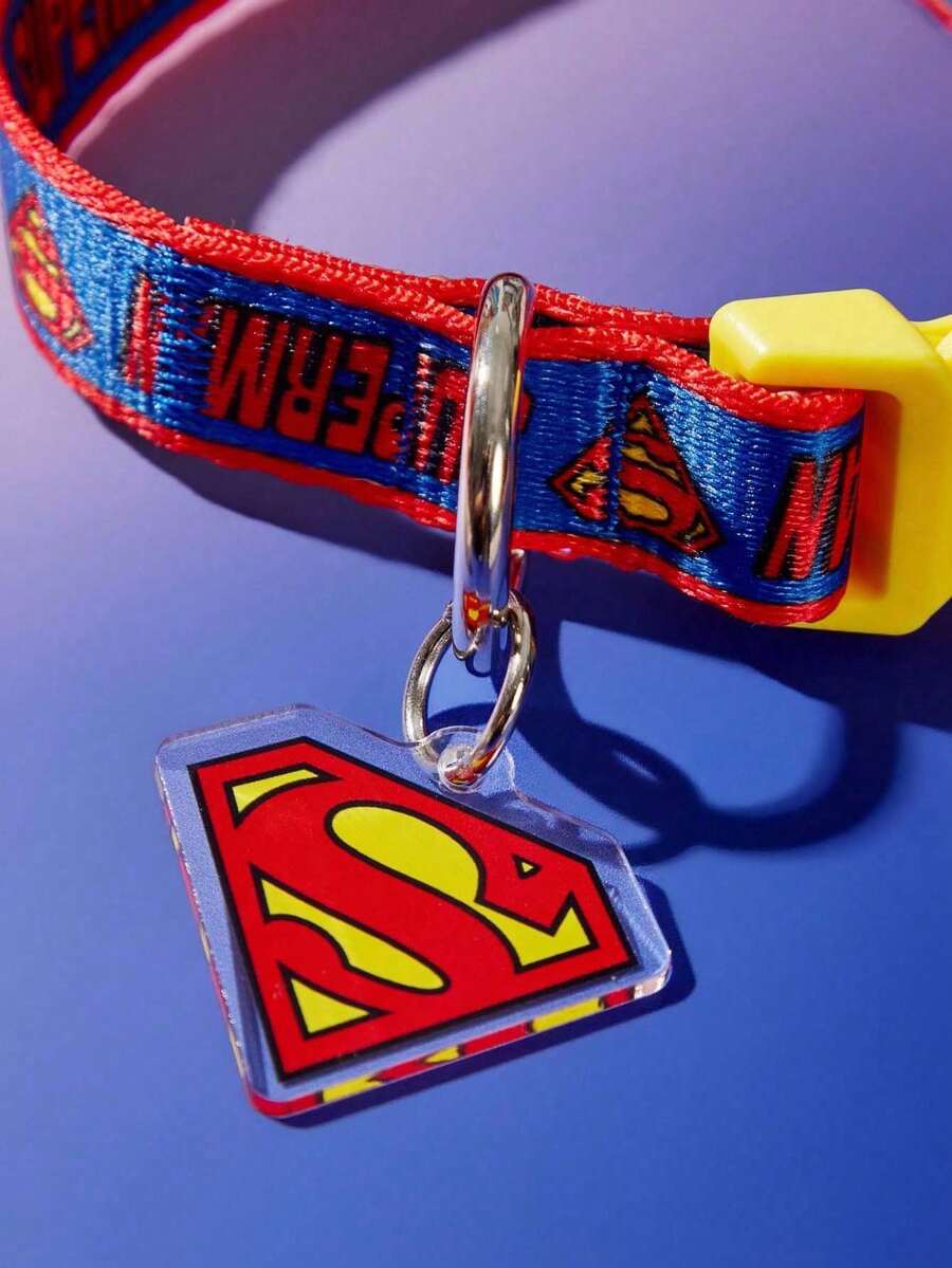 SUPERMAN štampana ogrlica za pse , izdržljiva, crveno-plavo-žuta, sa kopčom, podesiva i udobna, za male i srednje pse