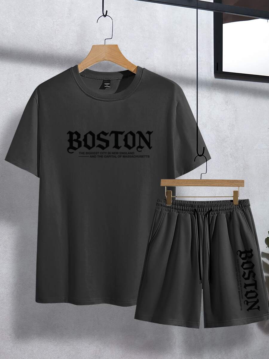 Muški streetwear komplet sa kratkim rukavima i šorts sa printom slova Chicago