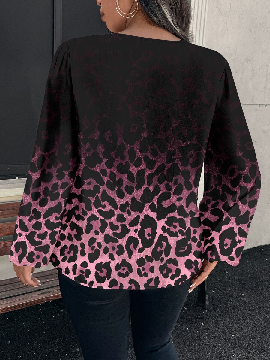 Ženska bluza plus size, elegantna, sa ombre leopard printom, puni dezen