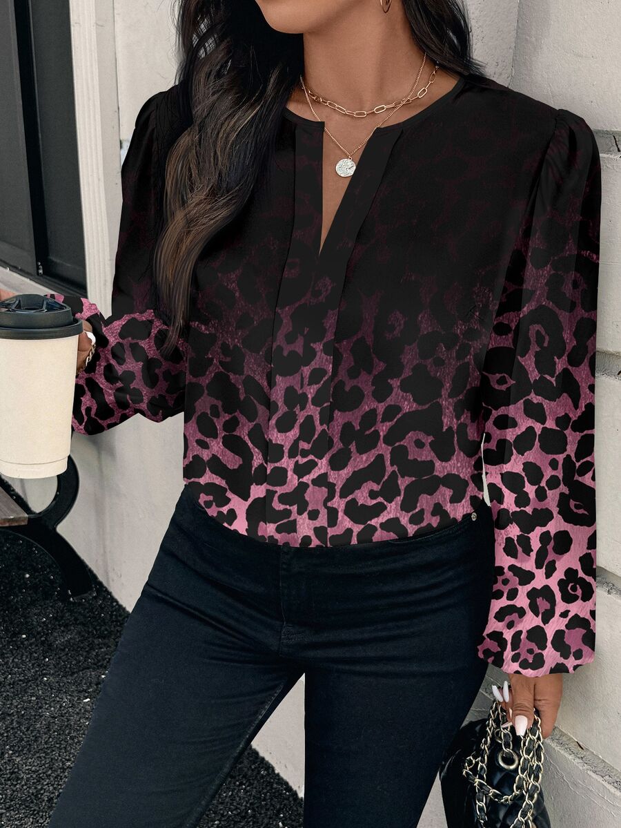 Ženska bluza plus size, elegantna, sa ombre leopard printom, puni dezen