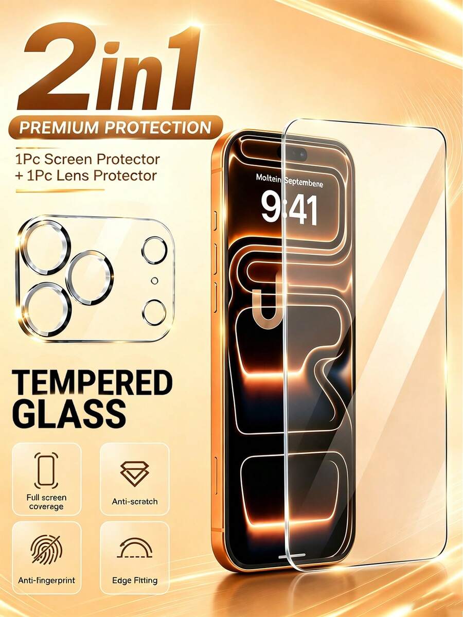 2-u-1: 1 kom HD zaštita ekrana + 1 kom zaštita sočiva. Dizajn sa potpunim pokrivanjem ekrana, otporan na ogrebotine, pogodno za iPhone 18 Pro/18 Pro Max/17/17 Pro/17 Pro Max/16/16 Pro/15/15 Pro Max/14/13/12/11 serije itd. 9H kaljeno staklo