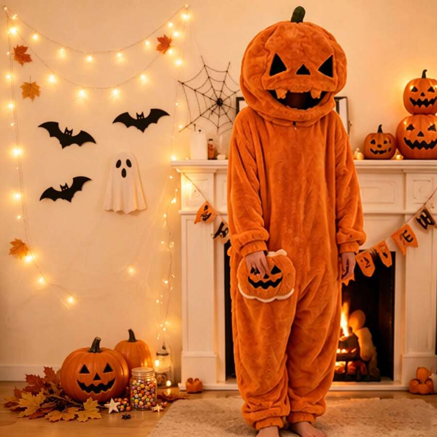 Halloween bademantil sa bundvom, 3D kapuljača sa lampom bundeve i džepovima