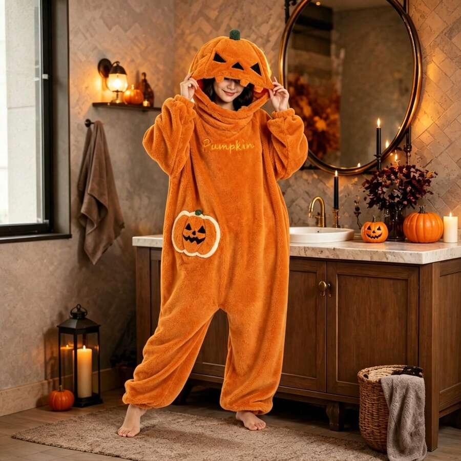 Halloween bademantil sa bundvom, 3D kapuljača sa lampom bundeve i džepovima