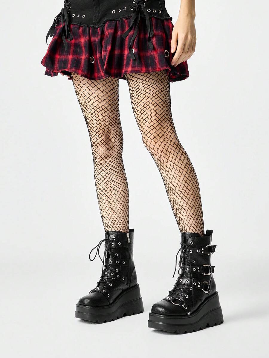 ROMWE Grunge Punk Ženske čizme u pank stilu, tamne PU platforme