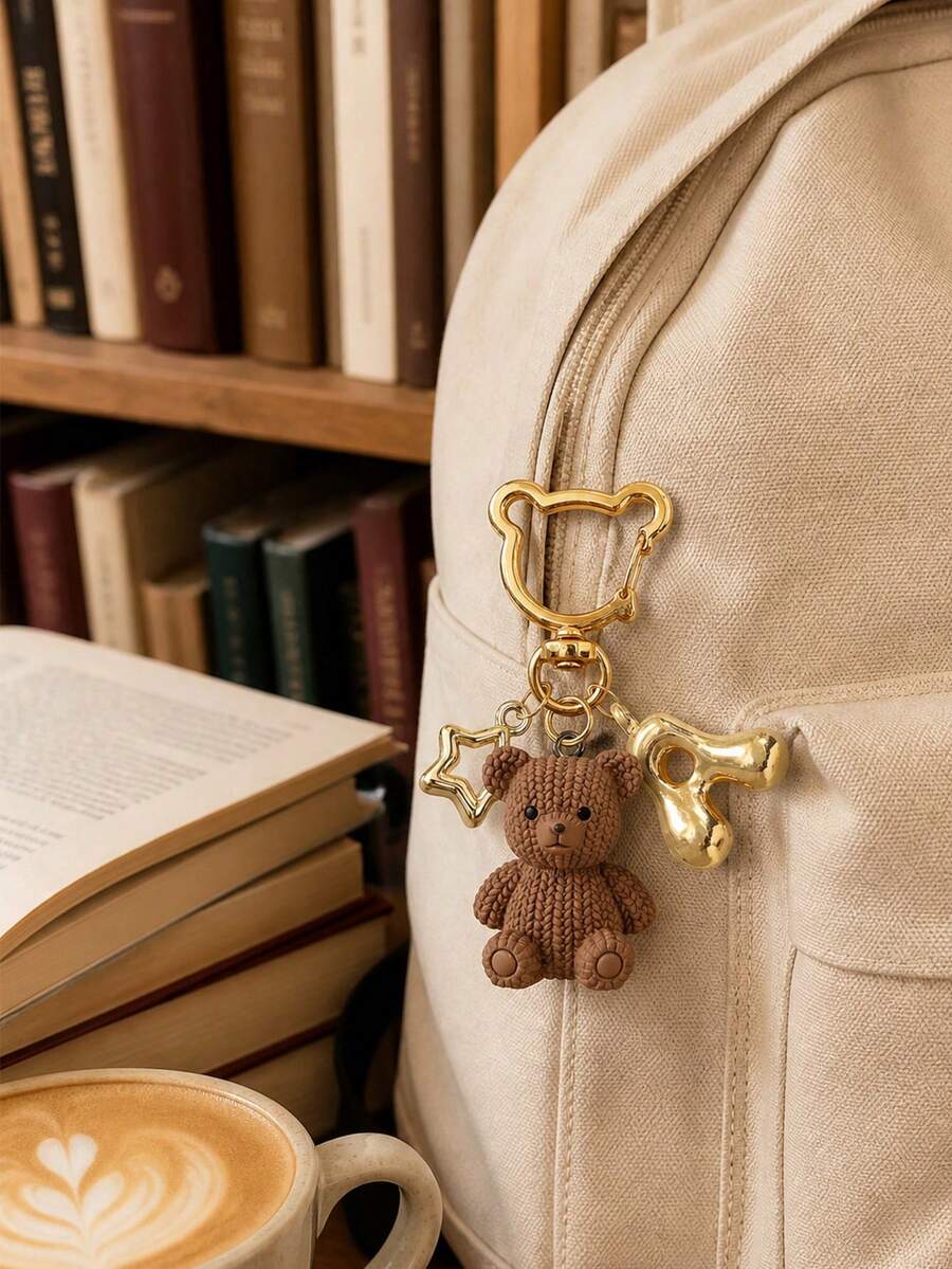 Privezak za ključeve sa medvedićem i zlatnim slovima A-Z