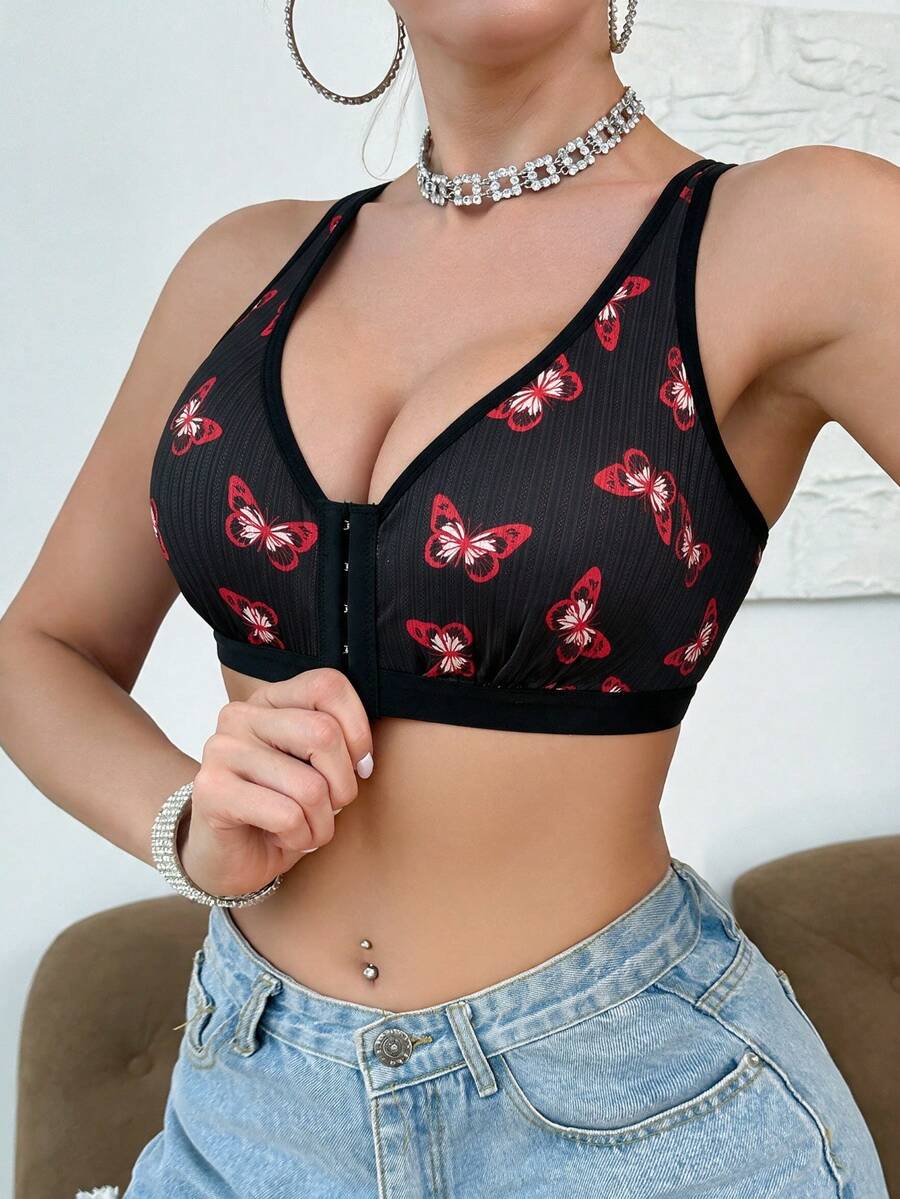Ženski seksi grudnjak sa kopčom napred i printom leptira