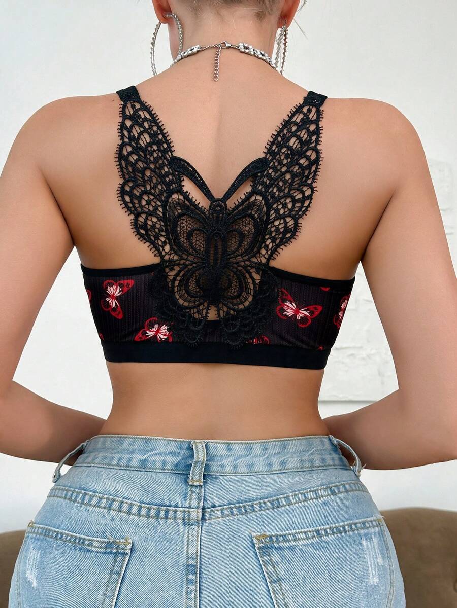 Ženski seksi grudnjak sa kopčom napred i printom leptira