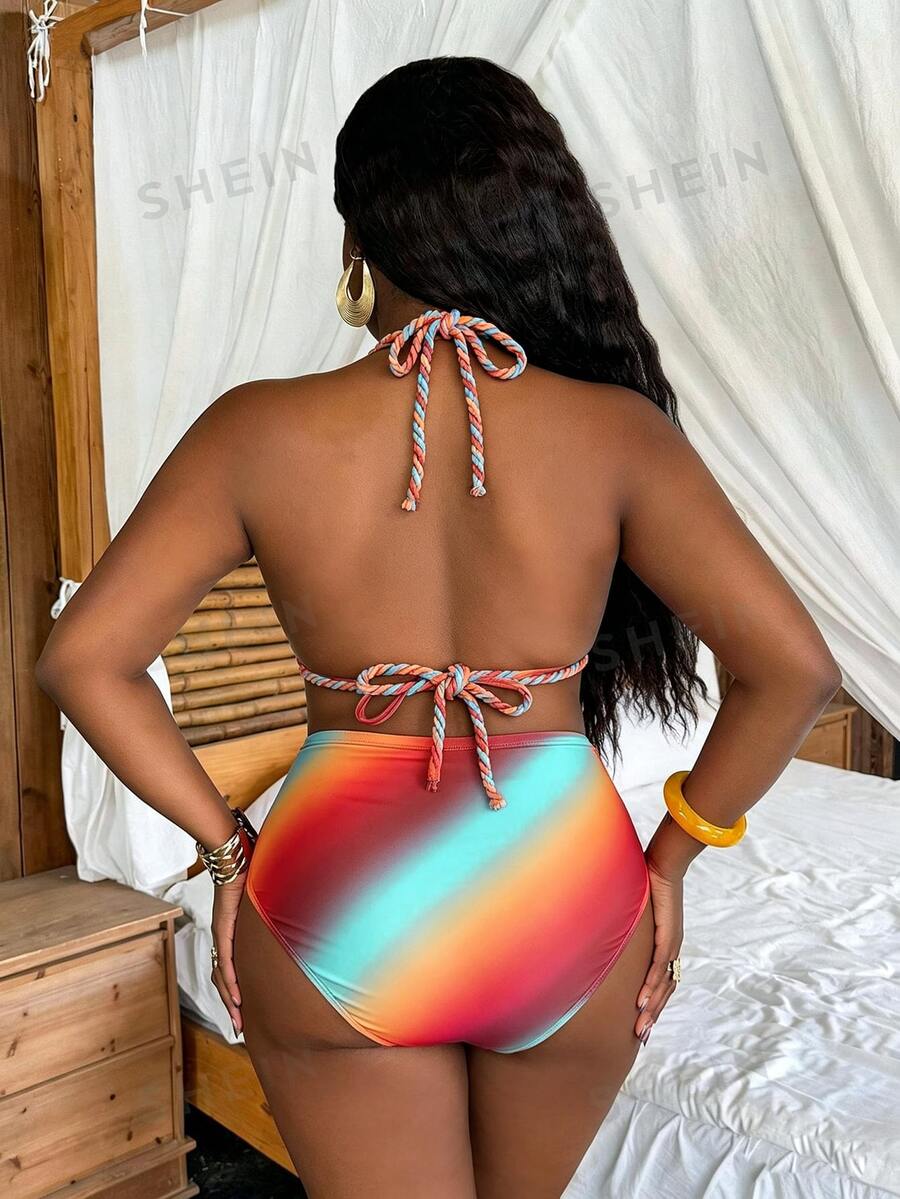 Ženski set za plažu za proleće/leto, bikini sa halter izrezom i trouglastim gornjim delom, plus size