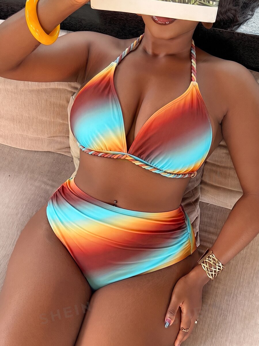 Ženski set za plažu za proleće/leto, bikini sa halter izrezom i trouglastim gornjim delom, plus size