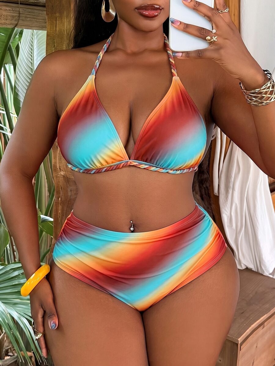 Ženski set za plažu za proleće/leto, bikini sa halter izrezom i trouglastim gornjim delom, plus size