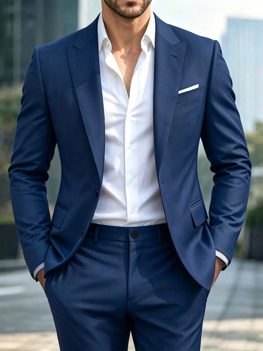Muški set od sakoa i pantalona, slim fit, klasičan luksuzni stil, formalni, Old Money