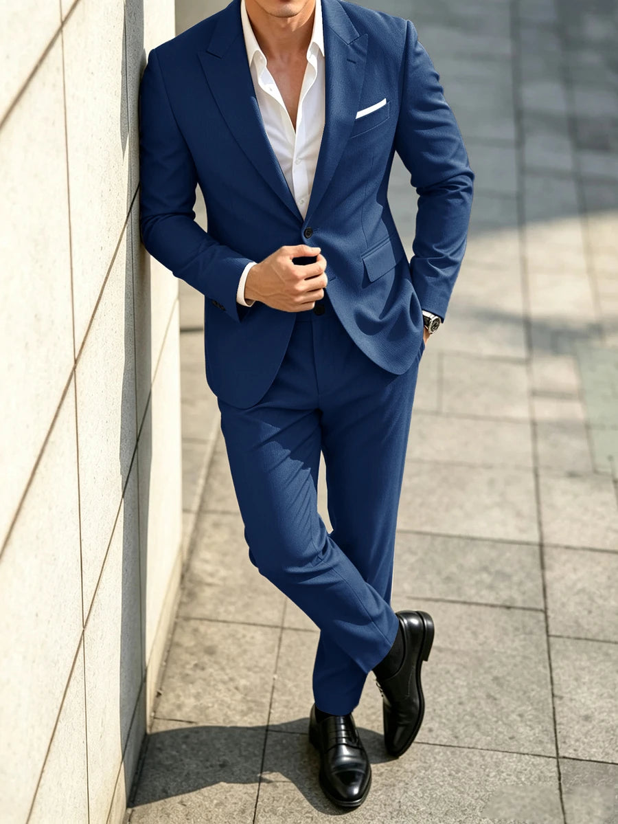 Muški set od sakoa i pantalona, slim fit, klasičan luksuzni stil, formalni, Old Money