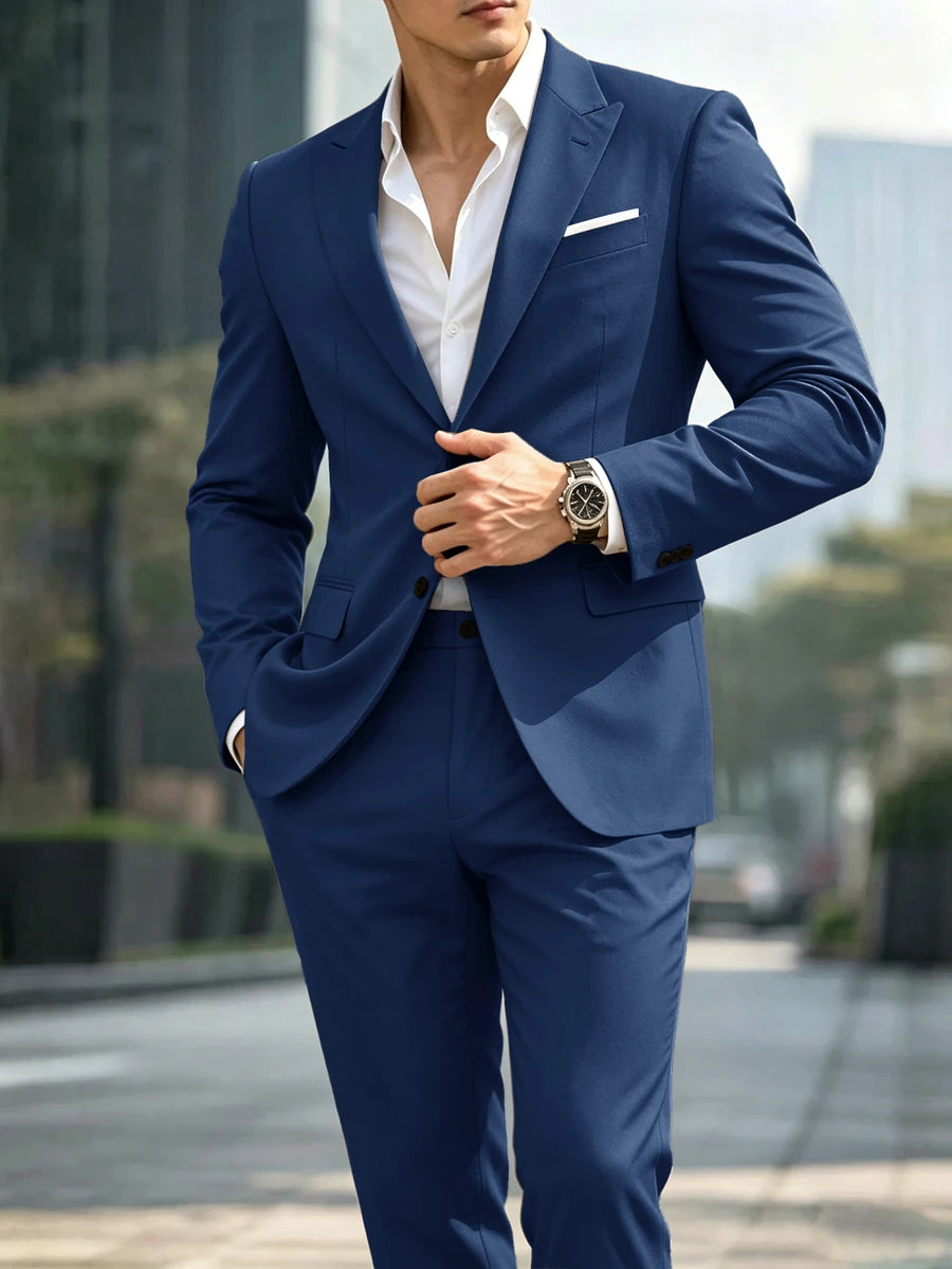 Muški set od sakoa i pantalona, slim fit, klasičan luksuzni stil, formalni, Old Money