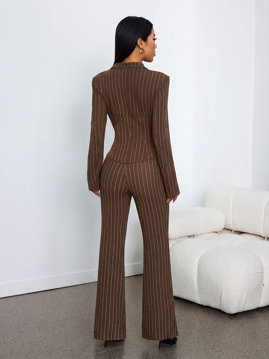 Ženski seksi elegantni prugasti set odelo sa kontrastnim bojama