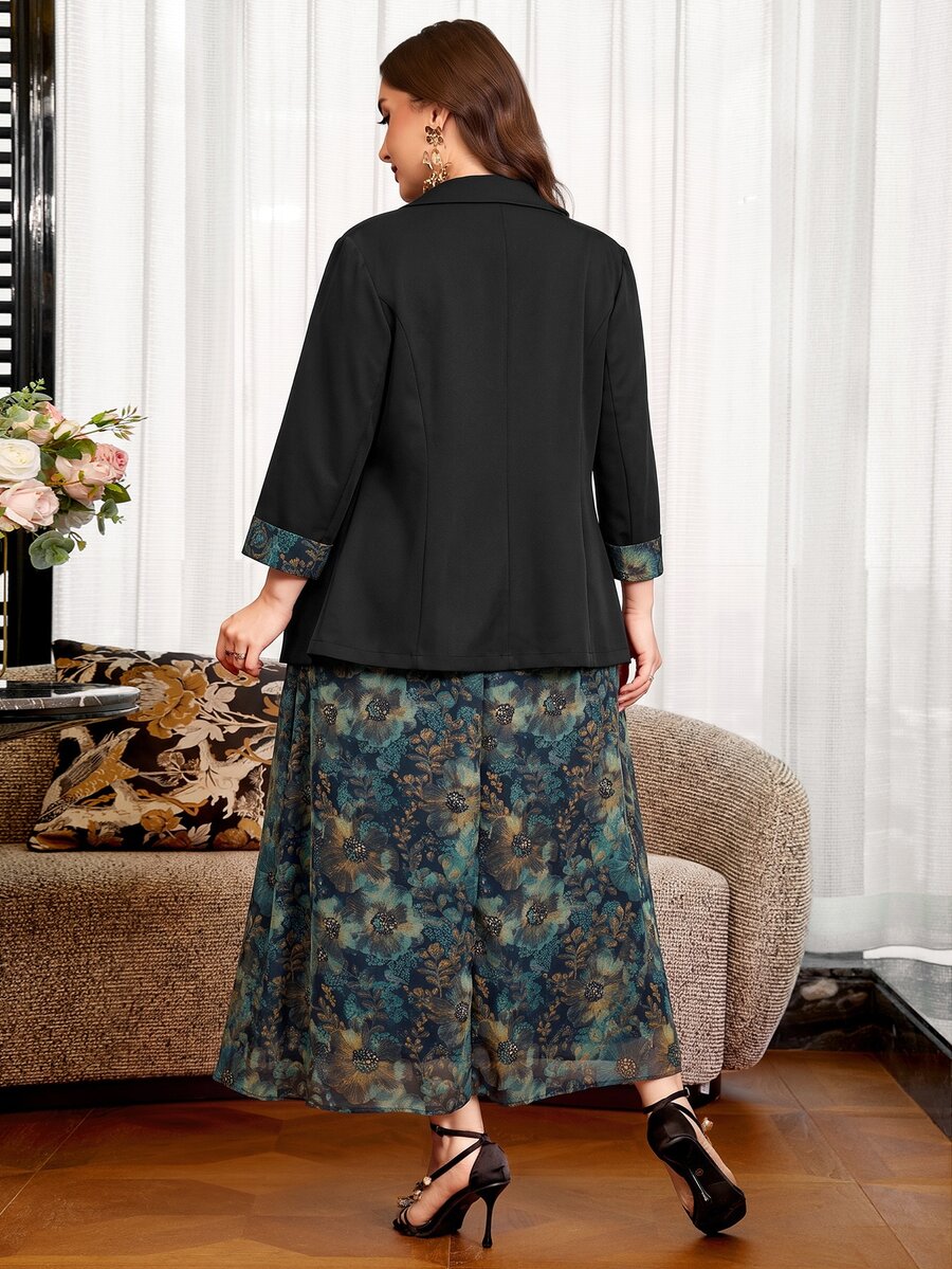 Clasi Set sa sakoom i haljinom sa cvetnim dezenom, plus size