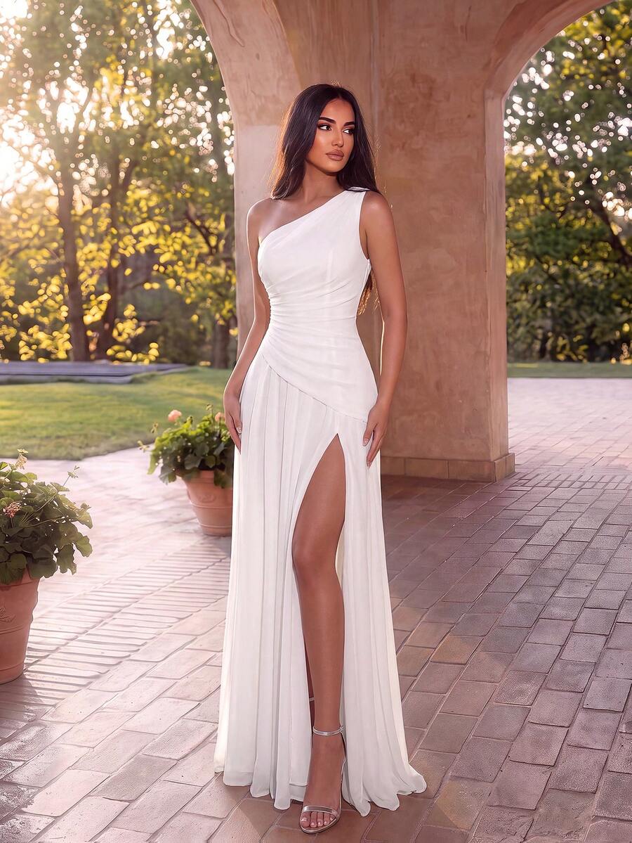 Elegantna večernja haljina na jedno rame sa otvorenim leđima