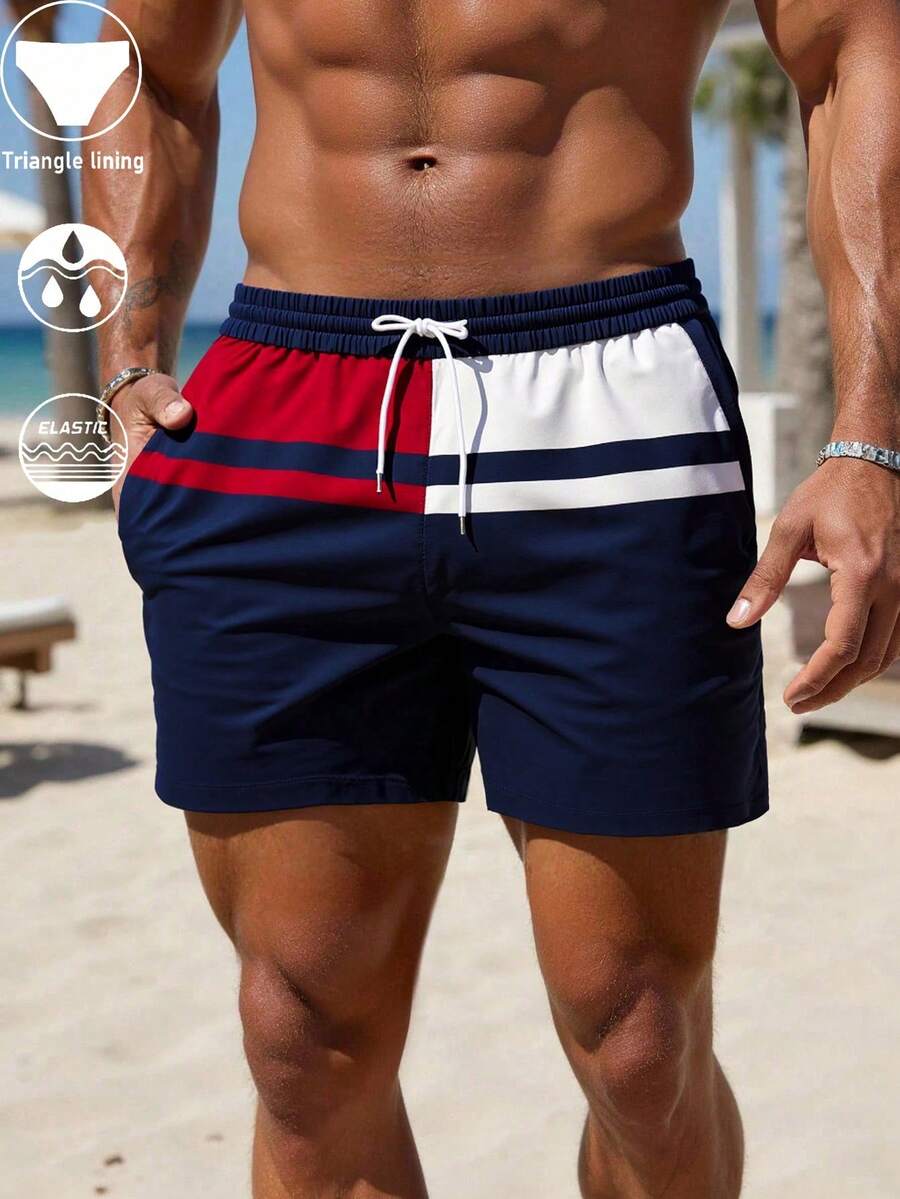 Muški šorts za plažu  sa koloblock dizajnom i pertlom u struku