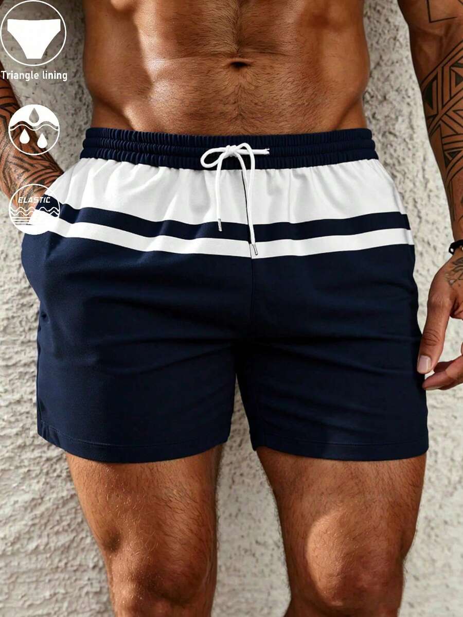 Muški šorts za plažu  sa koloblock dizajnom i pertlom u struku