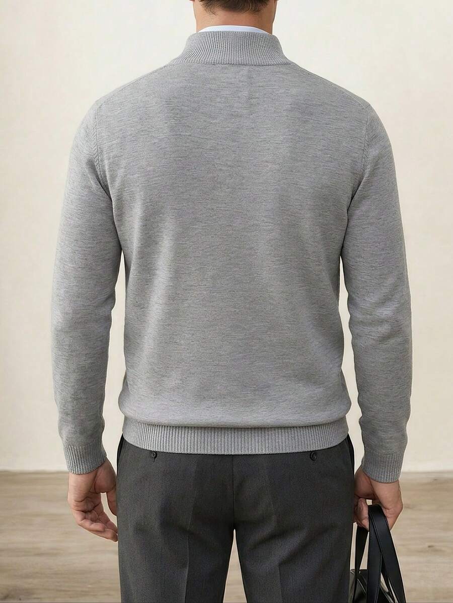 Muški slim fit rebrasti pleteni duks sa polu-ziperom, jesen/zima