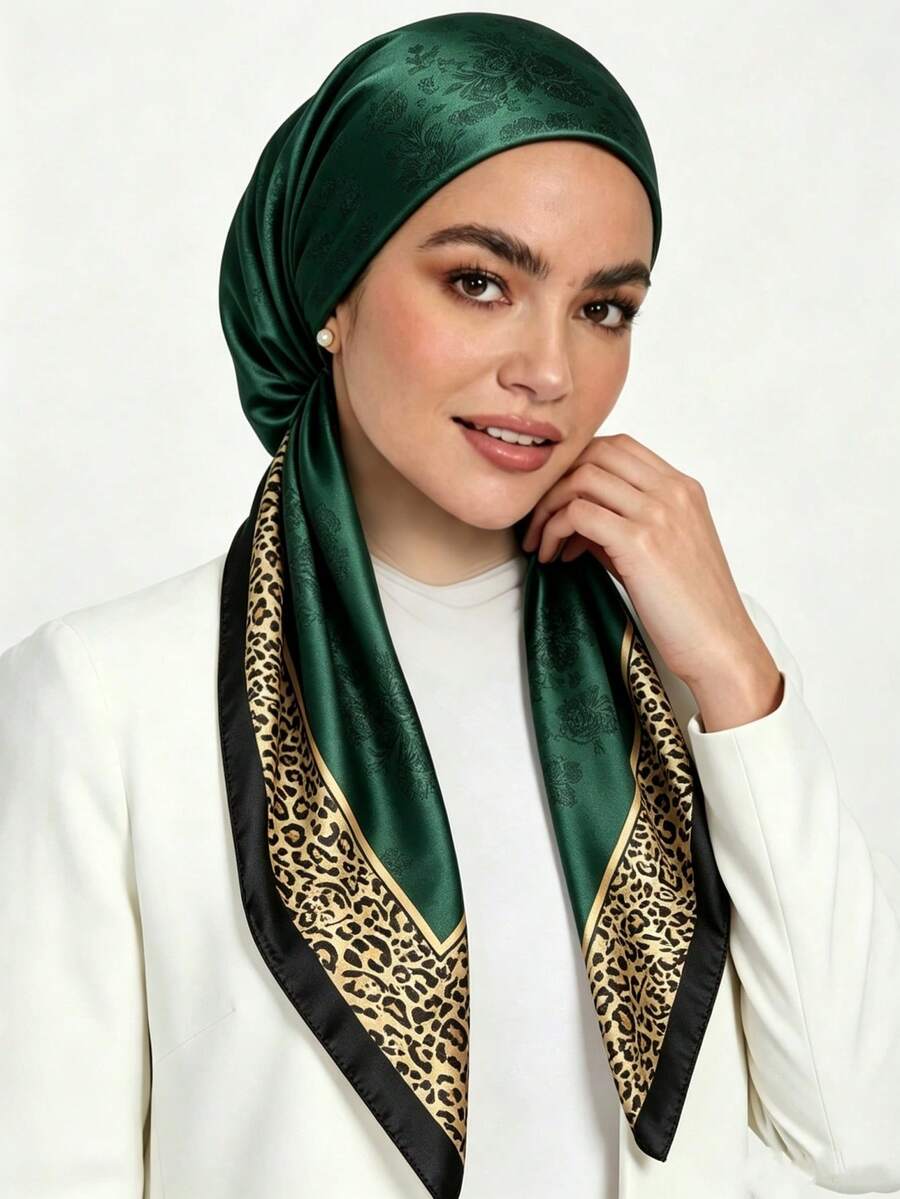 Ženski satenski hijab sa leopard printom