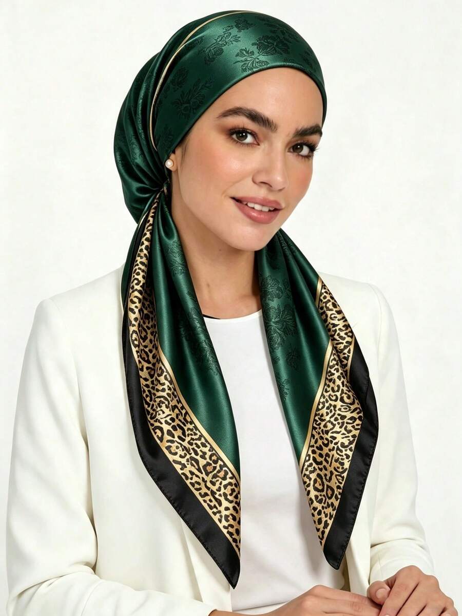 Ženski satenski hijab sa leopard printom