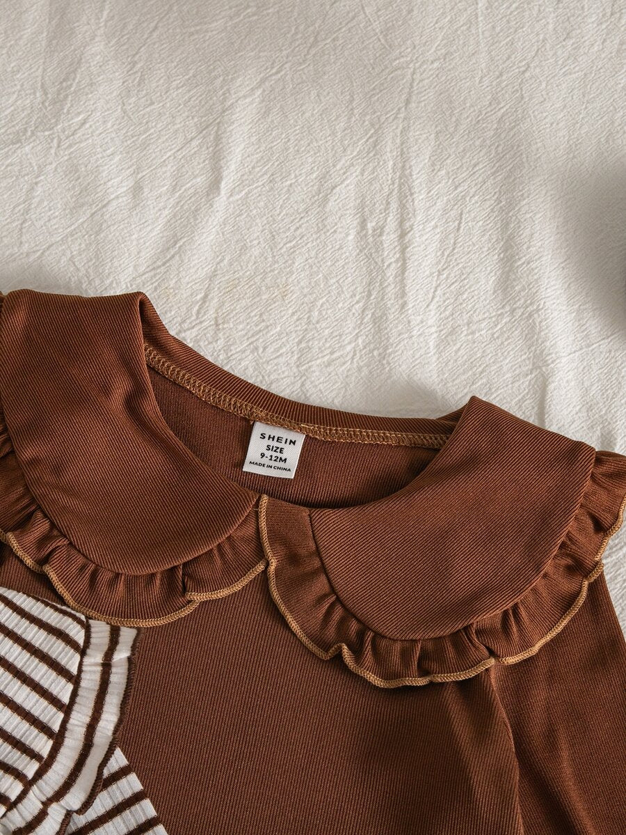 3-delni set dugih majica za bebe devojčice, rebraste, sa volanima