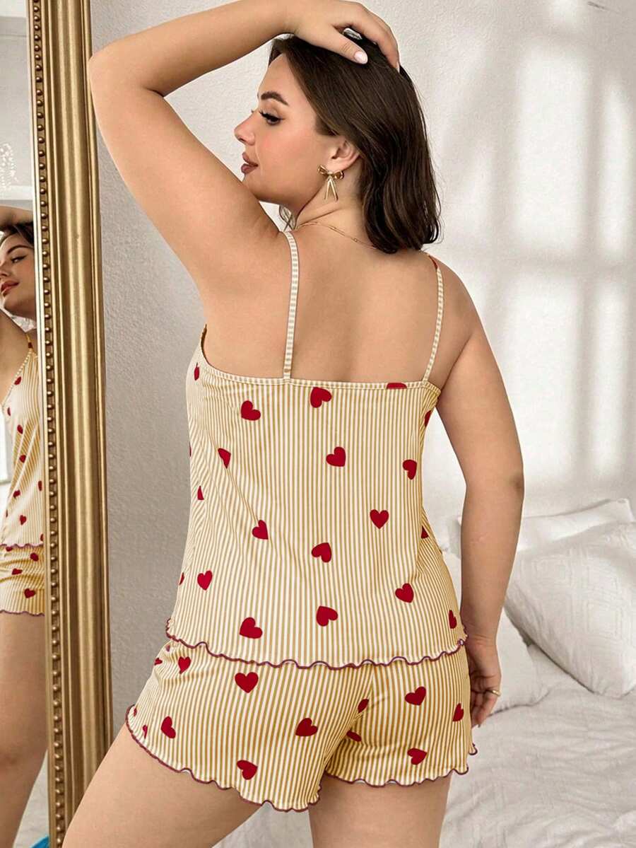 Set za spavanje sa topom na bretele i šorts sa crtanim printom mačke, plus size