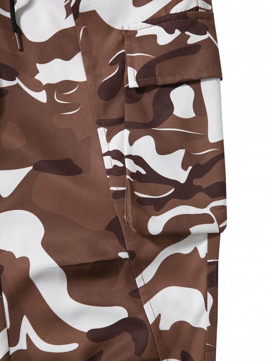 Muške široke cargo pantalone jednobojne sa pertlom u struku i džepovima