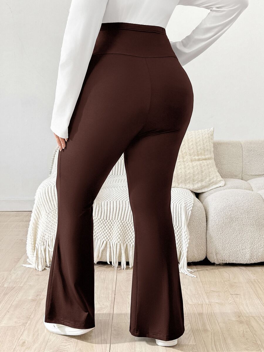 Trudničke raširene pantalone plus size jednobojne sa podesivim strukom i džepovima